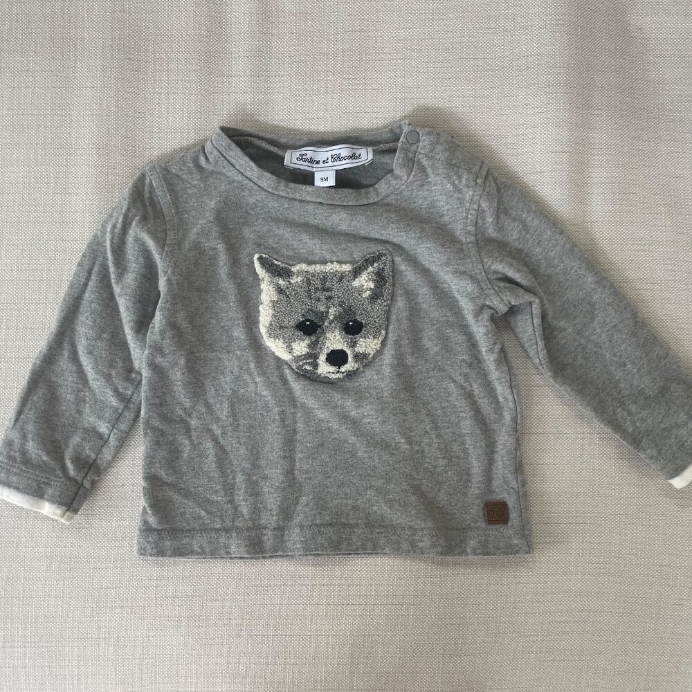 Tartine et chocolat gray wolf long sleeve shirt size 9 months